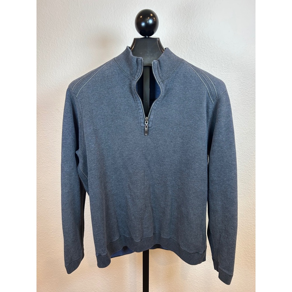 Tommy Bahama Mens Reversible Quarter Zip Pullover Blue Gray Marlin Logo L